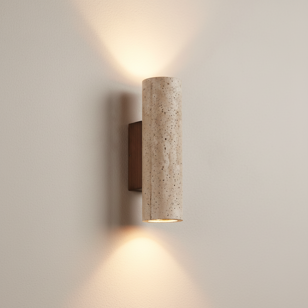 Cylindrical wall light fixture on a plain wall