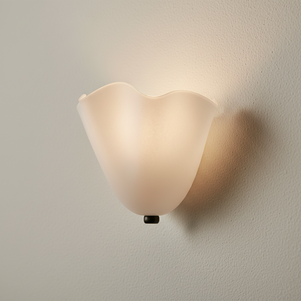 Wall-mounted light fixture with a soft glow on a plain wall
