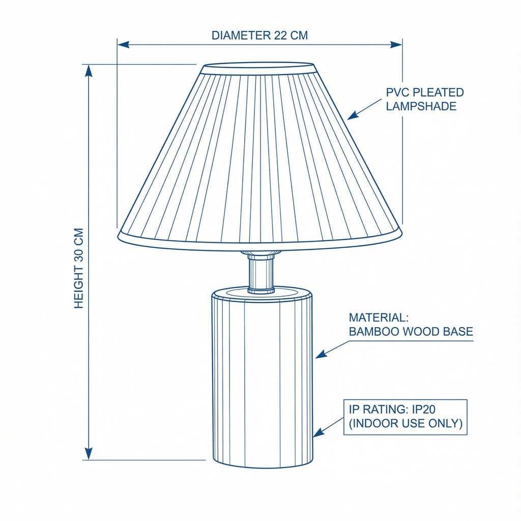 Bedside Table Lamp | Bamboo Wood Retro Pleated Shade