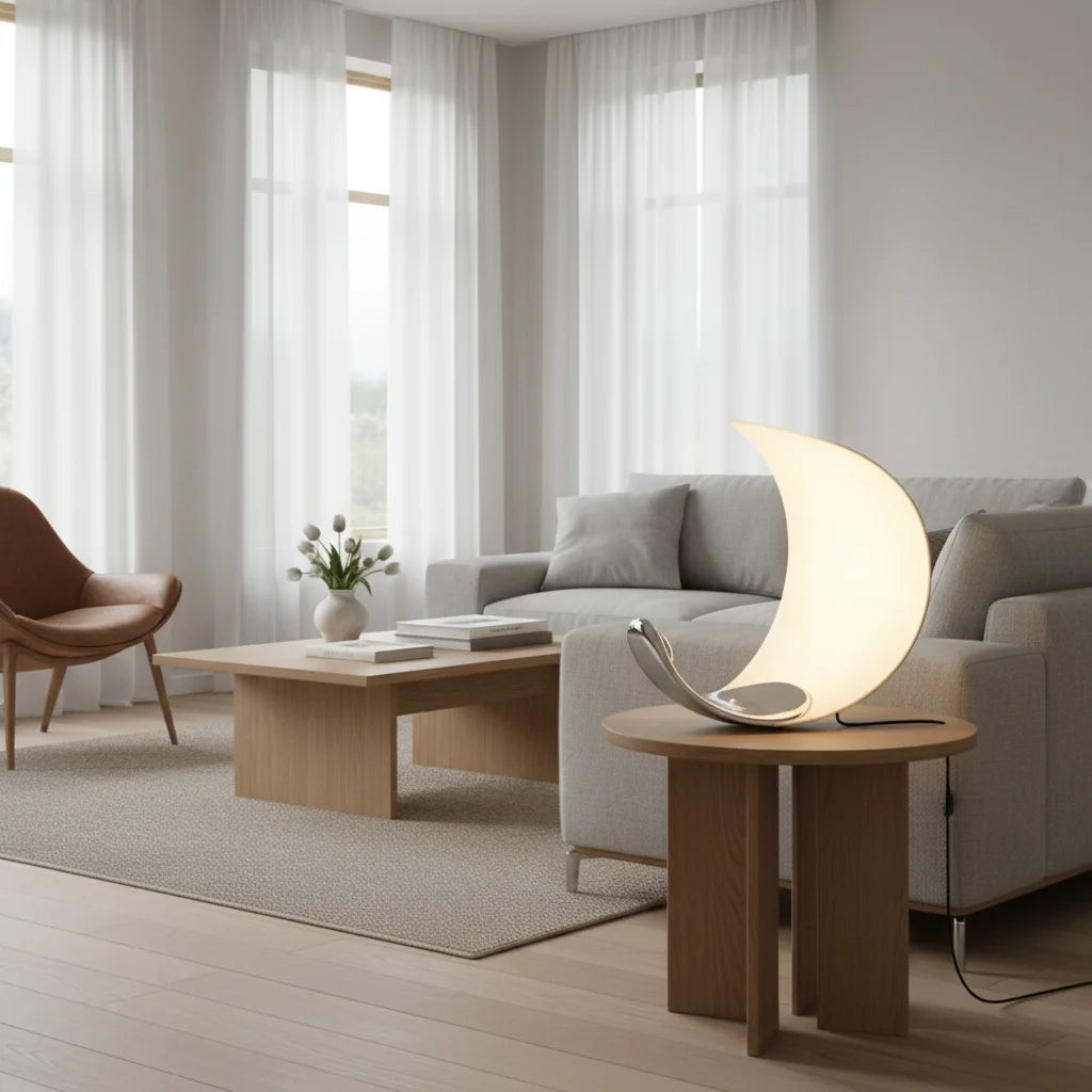 Bedside Table Lamp | Modern Curved ABS Chrome Warm LED Light