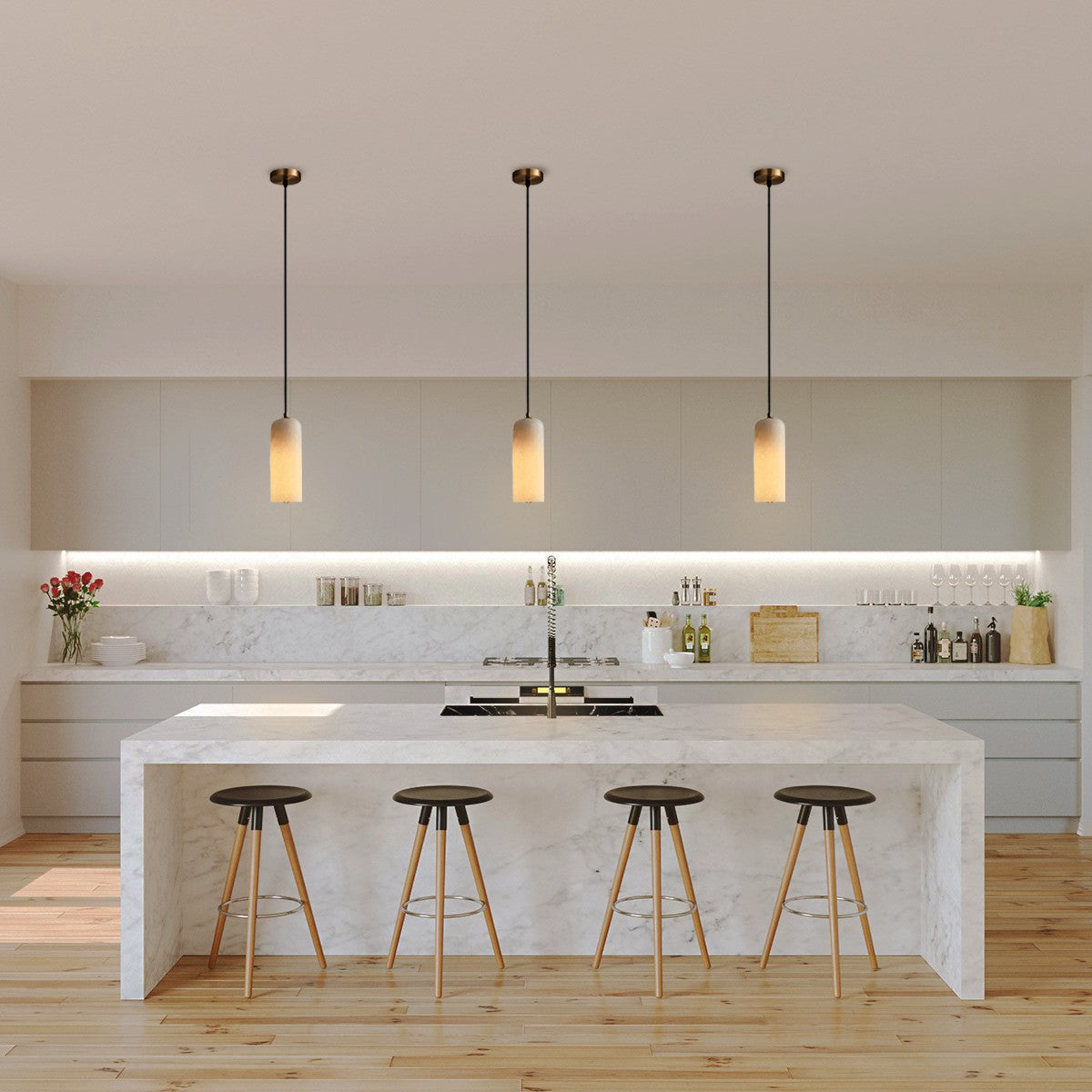 Pendant Light | Alabaster Stone Brass Minimalist Sculptural Ambient Fixture - Image 2
