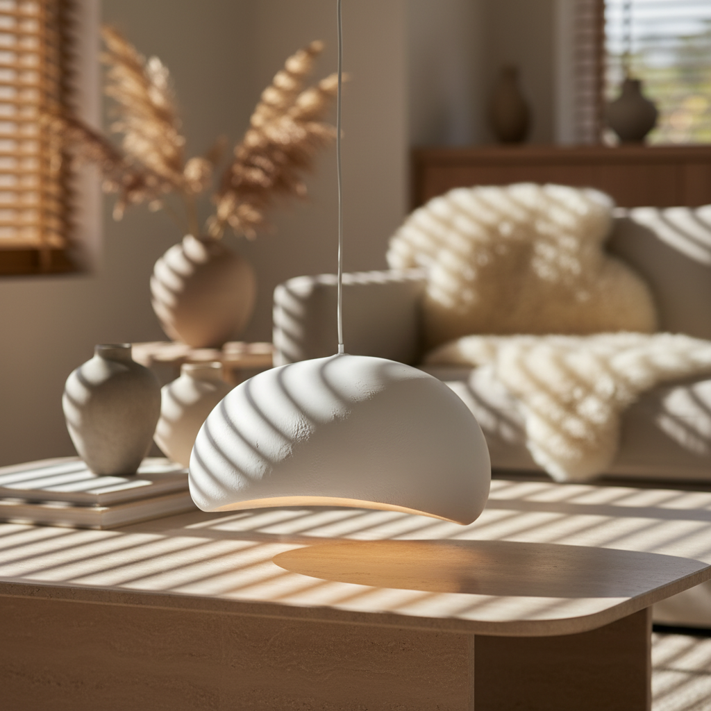 Wabi Sabi Fiberglass Pendant Light | Minimalist Adjustable Height Fixture