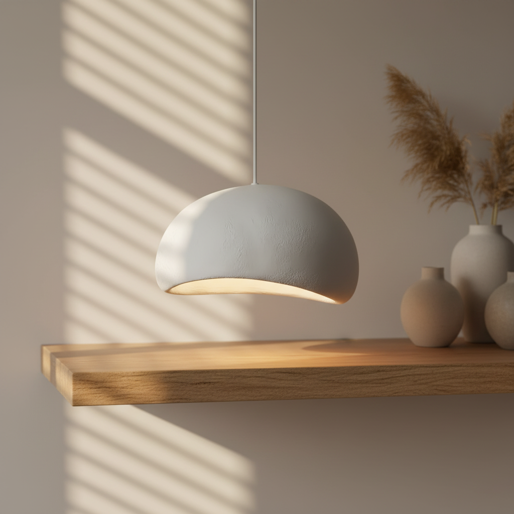 Wabi Sabi Fiberglass Pendant Light | Minimalist Adjustable Height Fixture